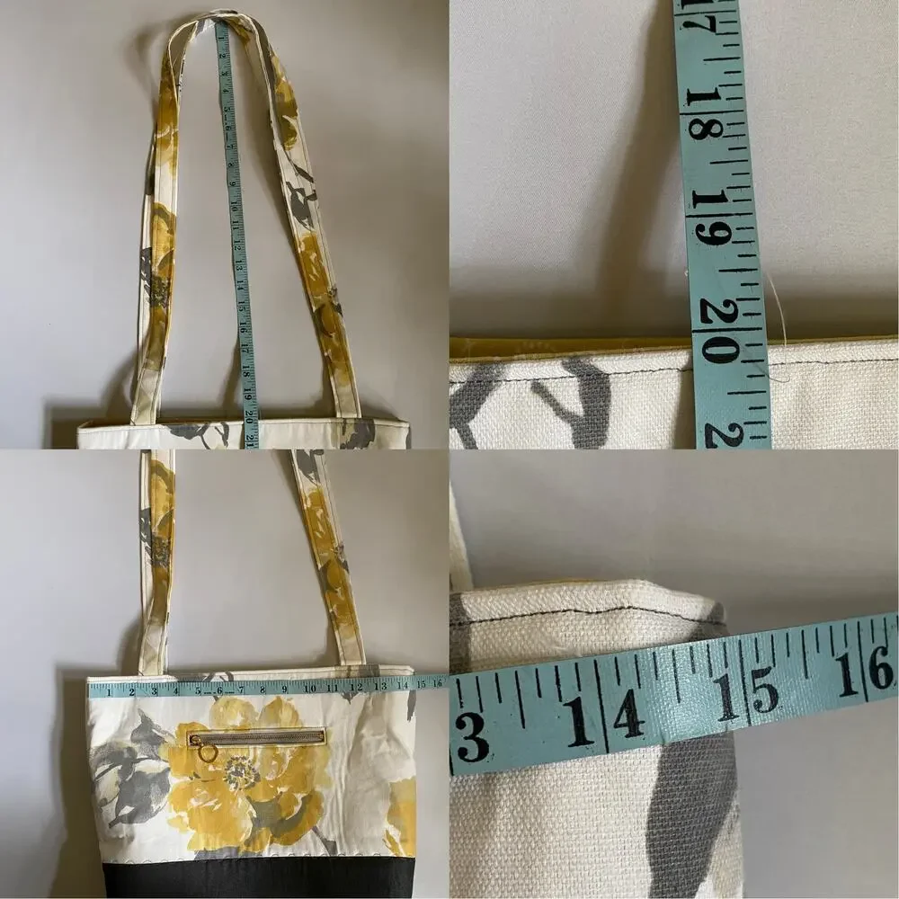 Handcrafted Fabric Purse Cream Artisan Carryall Tote Floral Denim Shoulder Bag